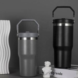 Gobelet de voyage isotherme à double paroi avec poignée de transport, tasse à boisson en acier inoxydable de 30 oz pour le bureau et l'extérieur - Product Image 6