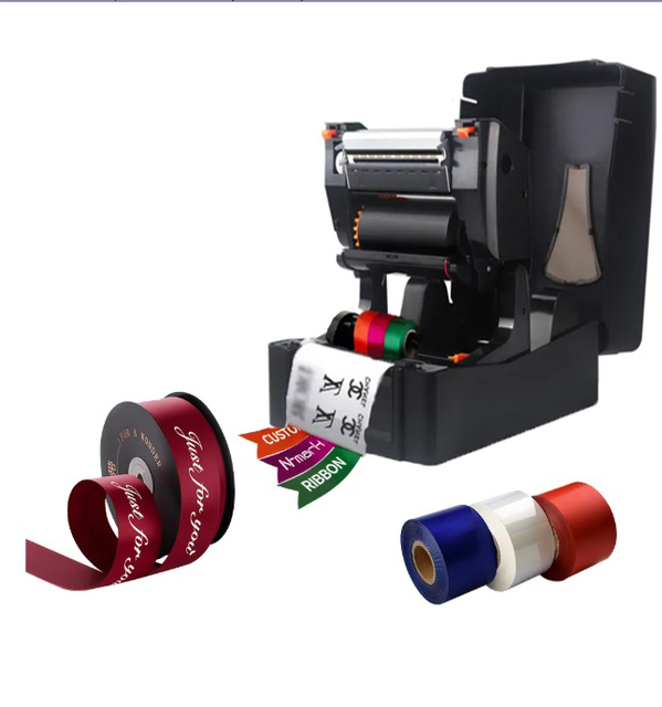 Low Price Hot Foil Printing Machine White Ribbon Satin Printer Ribbon Printer with Cutter Heat Transfer Label Printer for Gift