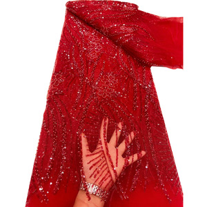 Fleurs perlées tissu perle perles paillettes glands broderie maille tissu femmes robe de mariée fête robe de soirée robe de princesse - Product Image 4