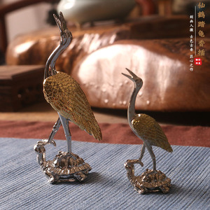 Pure copper incense holder with a divine tortoise and crane motif, suitable for home and indoor use, made of sandalwood, a - Product Image 3