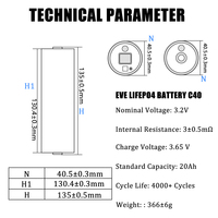 Batterie EVE C40 3.2V 20Ah Lifepo4, batterie lithium-ion cylindrique, cellule Lifepo4 40135 pour système de stockage d'énergie domestique 12V 24V 48V