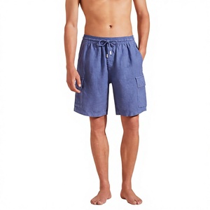 Pantalones Cortos Cargo Azules Sólidos para Hombre, Cintura Media, Cordón Ajustable, Cintura Elástica, Bolsillos, Estilo Casual, Bermuda, 100% Algodón, Tela Oxford - Product Image 6