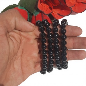 Premium Black Obsidian Healing <b>Crystal</b> Polished Engraved Love Theme Handmade Stretch <b>Bracelet</b> Factory Supplier - Product Image 1