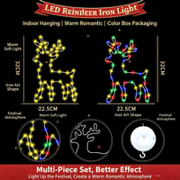 Décorations de Noël en forme de rennes lumineux, 120 LED, guirlandes lumineuses multicolores pour fenêtre, 8 modes, minuterie, piles