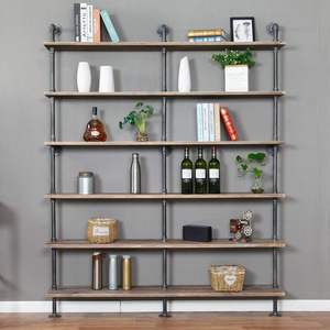 Industrial 6-Tiers Modern <strong>Ladder</strong> Shelf Bookcase Solid Wood Storage Shelf Display <strong>Shelving</strong> - Product Image 3