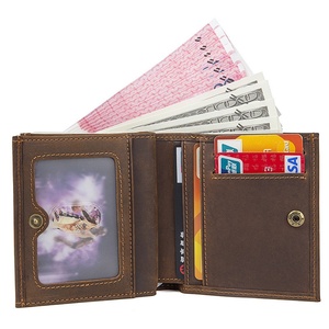 Boshiho Crazy Horse Leather Men's Wallet Envelope Wallet System Bovis Wallet with Coin Pocket - Product Image 1