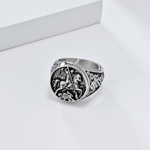 Templar Knight Titanium Steel <b>Ring</b> Steel And Gold Men's Fashion Jewelry Gift - Product Image 4