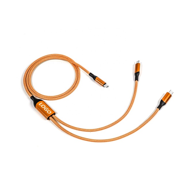2026 New Design PD 100W Nylon Braided Type-C to Dual USB-C Fast Charging Data Cable&Custom Logo for Corporate Promotional Gifts