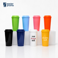 Gobelet à café en plastique à double paroi sans BPA de 16 oz avec couvercle à vis