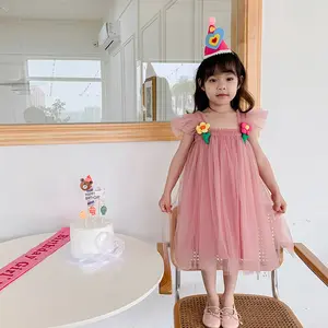 Enfants Tutu Robe avec 3d Fleurs Sangle Toddler Fille Robe Princesse Robes Tulle Casual Robes Enfants Enfants Enfants Robe d'été pour Fille