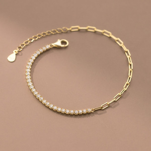 Joyería de moda 925 pulseras de cadena de <span class=keywords><strong>tenis</strong></span> de plata esterlina 3MM <span class=keywords><strong>fila</strong></span> de diamantes de circón pulseras chapadas en oro para mujeres - Product Image 6