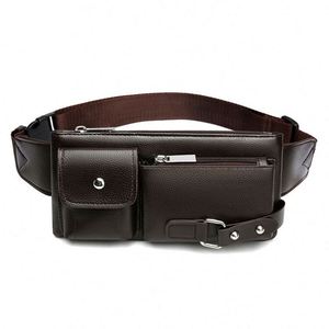 I-0326 Riñonera de Cuero PU para Hombre, Riñonera Negra Simple para Actividades al Aire Libre, Riñonera para Viajes de Negocios - Product Image 1
