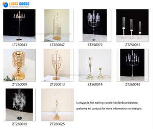 Grand chandelier doré en verre transparent avec couvercle hurricane en métal pour tables de mariage, dîners et décoration intérieure - Product Image 6