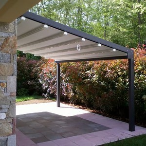 Techo Retráctil Motorizado con Luz LED Ajustable, Control Remoto, Tela de <span class=keywords><strong>PVC</strong></span>, Riel Deslizante, Marco de Aluminio para Balcón, Terraza, Hogar - Product Image 1