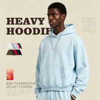Sweat à capuche streetwear coupe ample en tissu thermique, doublé polaire, coupe courte brossée