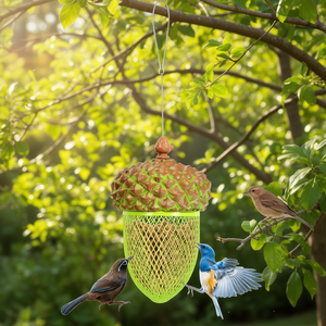 Comedero para pájaros colgante de metal con forma de bellota, 1.8L, resistente al óxido, dispensador de comida para pájaros silvestres para jardín y patio trasero. - Product Image 2