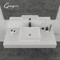 Cpingao Salle de bain Design moderne Armoires de vanité anti-rayures Évier Surface solide Comptoir Bassin en pierre artificielle