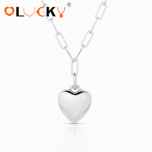 Fabricant de bijoux personnalisés LUCKYJIU, collier à maillons en forme de cœur bombé en acier inoxydable plaqué or 18 carats, résistant à l'eau, pour femmes - Product Image 2