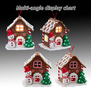 New Christmas Tree <strong>Mini</strong> Gingerbread House Windows Hanging Ornament With Snowman and <strong>Candy</strong> <strong>Canes</strong> for Kids Party Gifts Decoration - Product Image 4