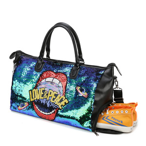 Sac de voyage en cuir imperméable à la mode, sac de sport à paillettes, bandoulière réglable, fermeture à glissière pour cosmétiques, papeterie - Product Image 4