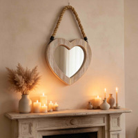 Miroir mural rustique en bois en forme de cœur avec cordelette, miroir de ferme pour chambre, salle de bain, décoration intérieure