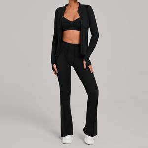 Vente chaude haute élasticité Yoga 3 pièces col montant veste moulante Fitness costume intérieur Pilates Yoga ensemble pour les femmes - Product Image 3