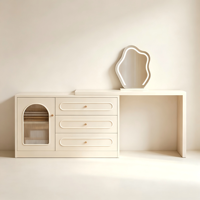 Coiffeuse en bois massif blanc crème, bureau de toilette extensible avec commode à 6 tiroirs, station de maquillage shabby chic pour chambre à coucher