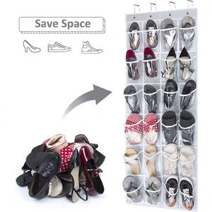<b>Shoe</b> Pockets Simple Houseware PVC Over the Door & Wardrobe Hanging Organizer 4 Strong Metal <b>Hooks</b> Foldable Design - Product Image 2