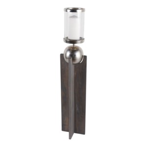 Grand porte-bougie en bois avec base sphérique en métal pour centre de table, bougeoir décoratif pour salon et entrée - Product Image 2