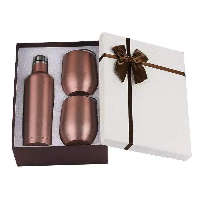 Eco Friendly Gift Box Pack Double Walled Insulated Wine Tumbler Set Stainless Steel Wine Bottle Tumbler Set