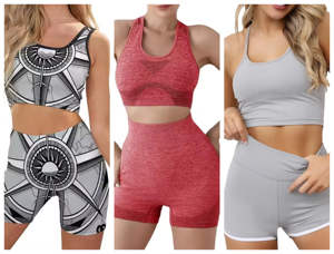 Büyük boy kadın spor Yoga seti 2-piece Sling egzersiz seti toptan kadın Fitness şortu Set - Product Image 4