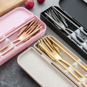 Outdoor Camping Spoon Fork Chopsticks Gold Travel Silverware Portable Stainless Steel Cutlery Set - Product Image 2