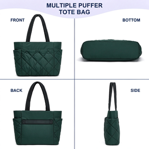 Sac fourre-tout matelassé pour femme en nylon, résistant à l'eau, avec fermeture éclair, broderie décorative - Product Image 2