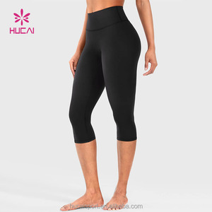 ODM HUCAI Custom Logo Quick Dry High-waisted V-back Scrunch Contour Sports Workout Gym Fitness Women Yoga <strong>Capri</strong> <strong>Leggings</strong> - Product Image 1