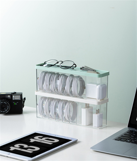 Clear Cable Management Box Organizer Desktop Plastic USB Charge Data Wire Cable Storage Box