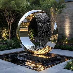 Fontana d'<span class=keywords><strong>acqua</strong></span> moderna in acciaio inox, scultura astratta per giardino, cascata da esterno, fontana scultorea. - Product Image 1