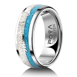 Anello Unisex Classico POYA 8MM in Carburo di Tungsteno con Intarsio di Turchese e Ami da Pesca, Regalo per Anniversario e Fidanzamento - Product Image 1