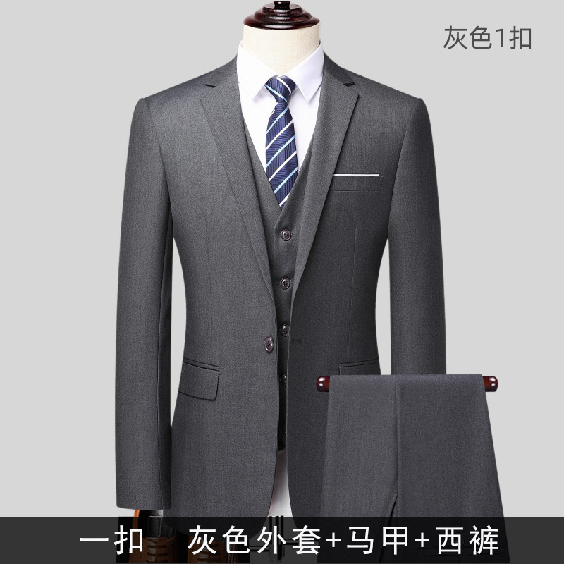 Un bouton Veste grise + gilet + pantalon de robe