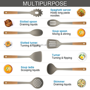 Chịu nhiệt không dính Silicone đồ dùng nhà bếp nấu ăn KICHEN đồ dùng phụ kiện với tay cầm bằng gỗ - Product Image 6