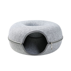 Cat Houses Grey Felt Pet Cave Zipper Donut Shape Warm Pet House <b>Nest</b> Pet House - Product Image 4