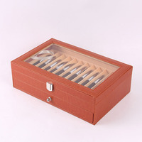 Boîte de présentation à bille en cuir PU avec stylo 24 en gros personnalisé étui de papeterie pour crayons