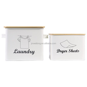 White Square Shape Metal Washing <strong>Powder</strong> Storage Tin Box <strong>Laundry</strong> <strong>Powder</strong> Detergent Canister <strong>Container</strong> with Bamboo Lid - Product Image 5