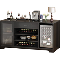 Buffet moderne noir de 70 pouces avec grand espace pour réfrigérateur, rangement pour café, vin et spiritueux, pour cuisine et salle à manger, en bois massif