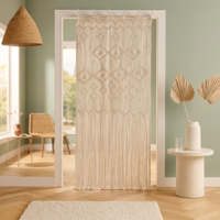 Nouveau Style Rideau Macramé Ondulé & Cantonnière Premium Style Bohème Marque Privée pour Fenêtres Octogonales Décoration Intérieure