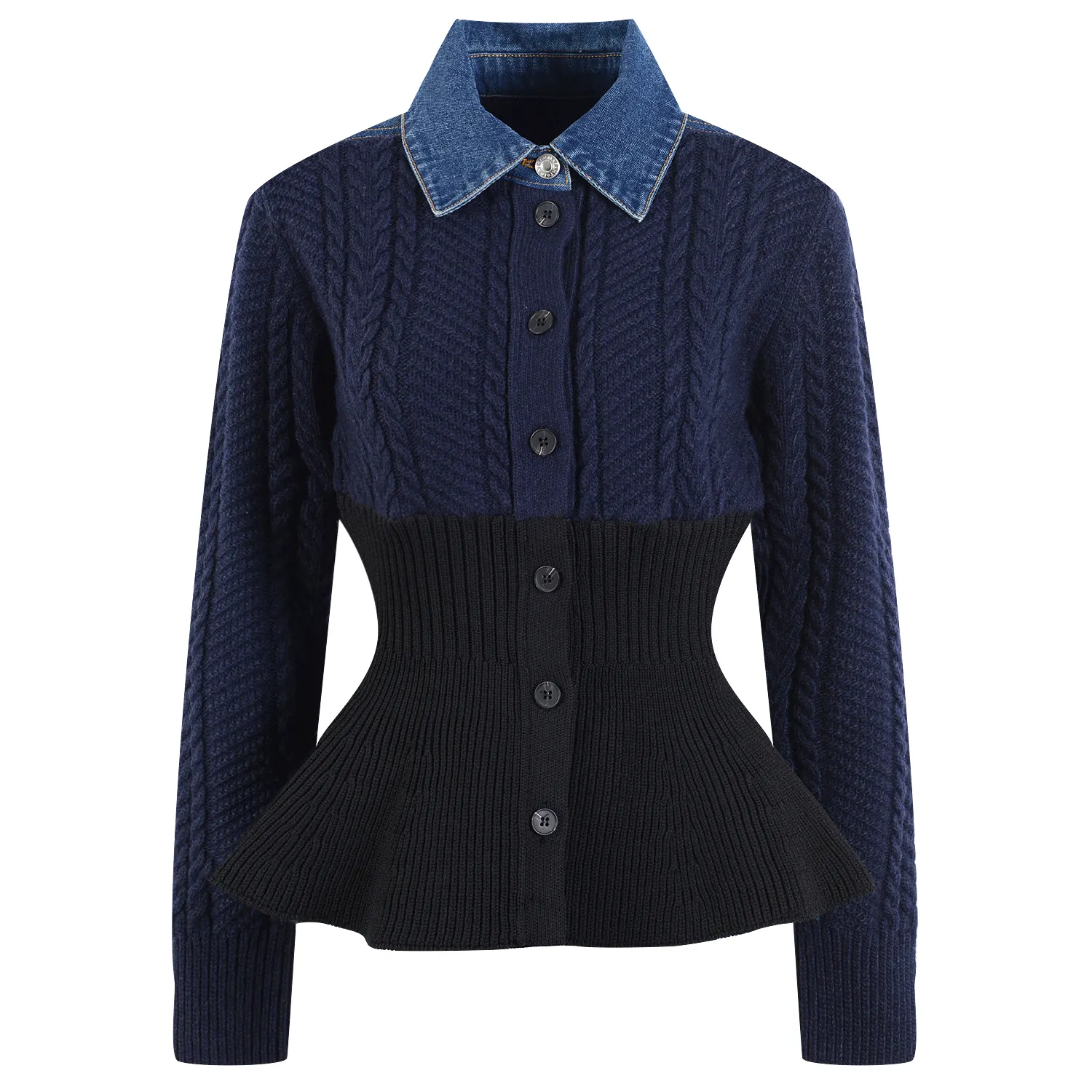Autumn and Winter New Denim Waistband Sweater Jacket Cardigan Design Office Wear Luxury Clothing