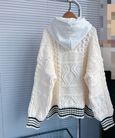 Nouveau pull cardigan en tricot chaud et décontracté pour l'automne et l'hiver, avec blocs de couleur, patchwork en denim, fermeture éclair et capuche pour femme
