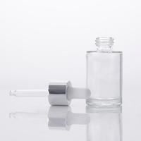 Flacon compte-gouttes en verre transparent de 30 ml pour sérum, forme cylindrique, sérigraphie, finition mate givrée, pour produits essentiels de soin de la peau et gouttes pour les yeux