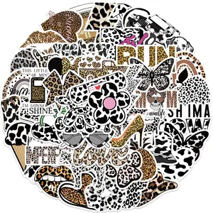 50Pcs Estética Spot Leopard Graffiti Adesivos Para Presente Laptop Car Decor Vinyl Preto Branco VSCO Adesivo