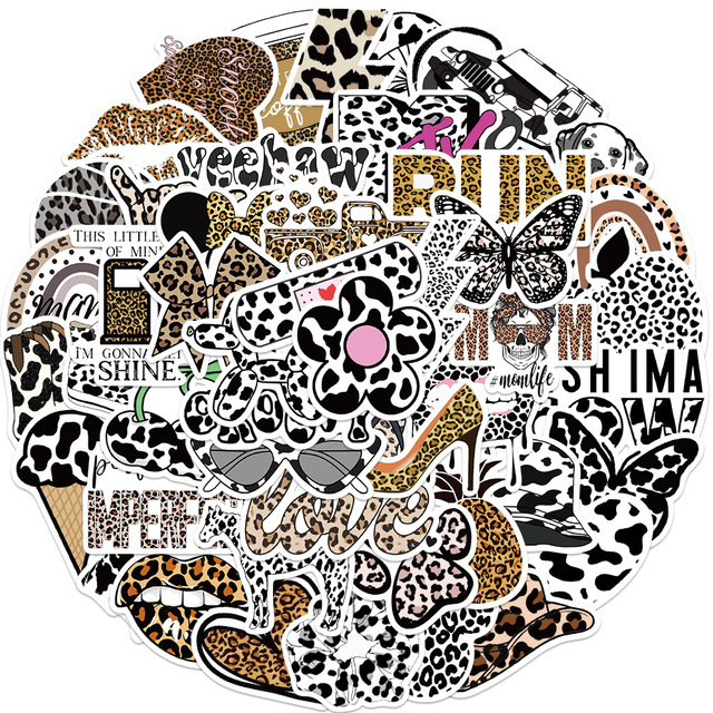 50Pcs Aesthetic Spot Leopard Graffiti Stickers for Gift Laptop Car Decor Vinyl Black White VSCO Sticker