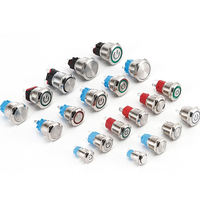 Mini bouton poussoir étanche IP67 en acier inoxydable à course courte 12/16/19/22mm 5V 12V 24V 220V avec LED colorée 1NO 5A 250V